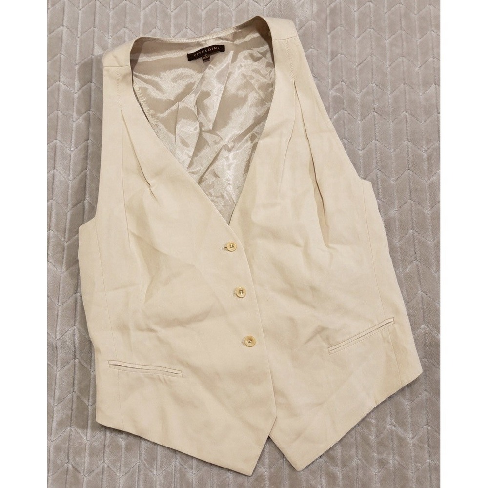 VITTADINI Beige Viscose Staple Career Vest M Quiet Luxury Business Pleated‎